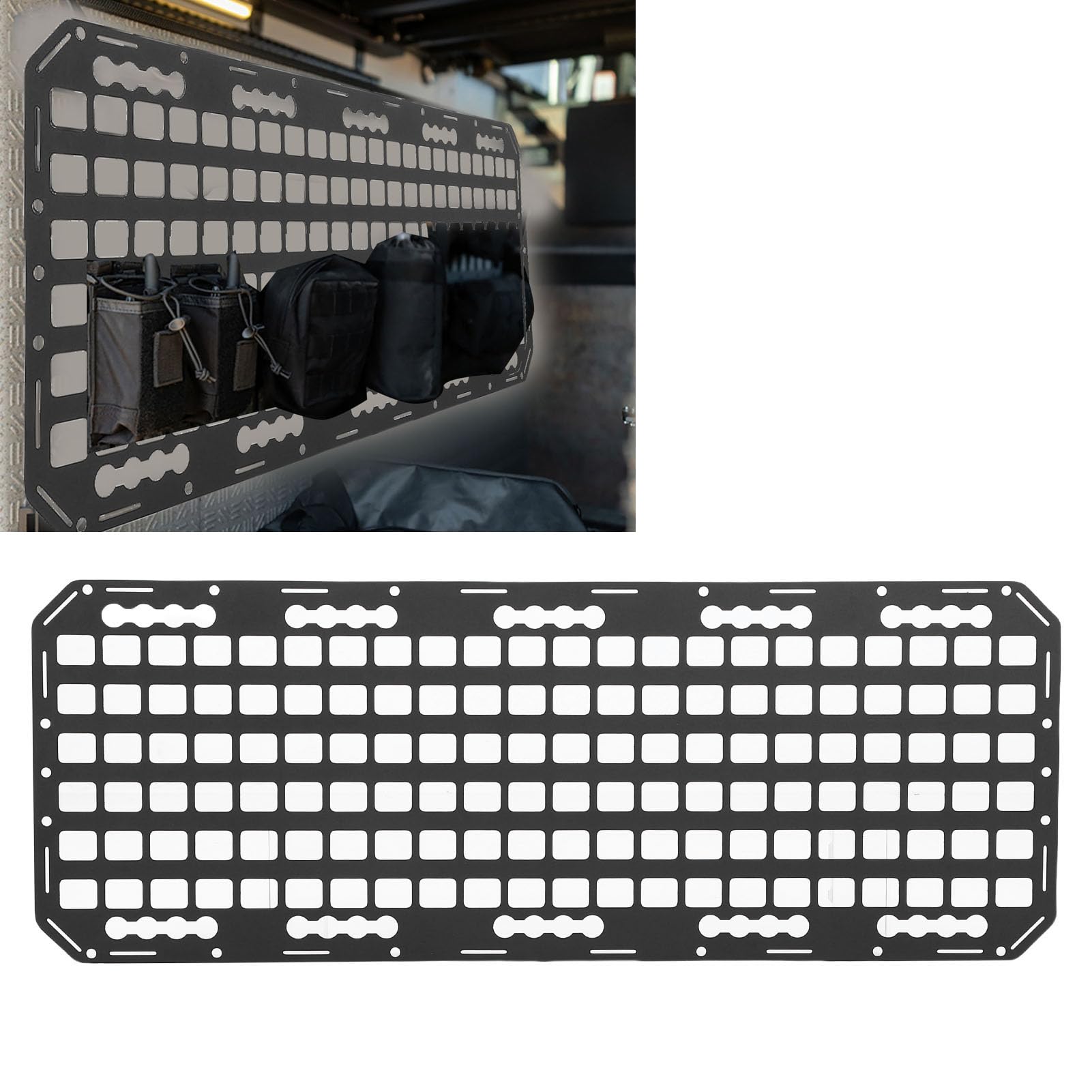 Molle-Panel aus Metall für LKW-Ladeflächen, 2 mm Starkes Aluminium, vielseitiges Hängesystem, MOLLE-Panel-Rahmensystem für L-Schienen zur Aufbewahrung in Auto, LKW, Wohnmobil, Boot und Zuhause