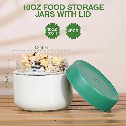 Miniatura 3 de Hoa Kinh - Tarros de vidrio para almacenamiento de alimentos con tapas, paquete de 4 tarros de vidrio pequeños a prueba de fugas de 10 onzas para