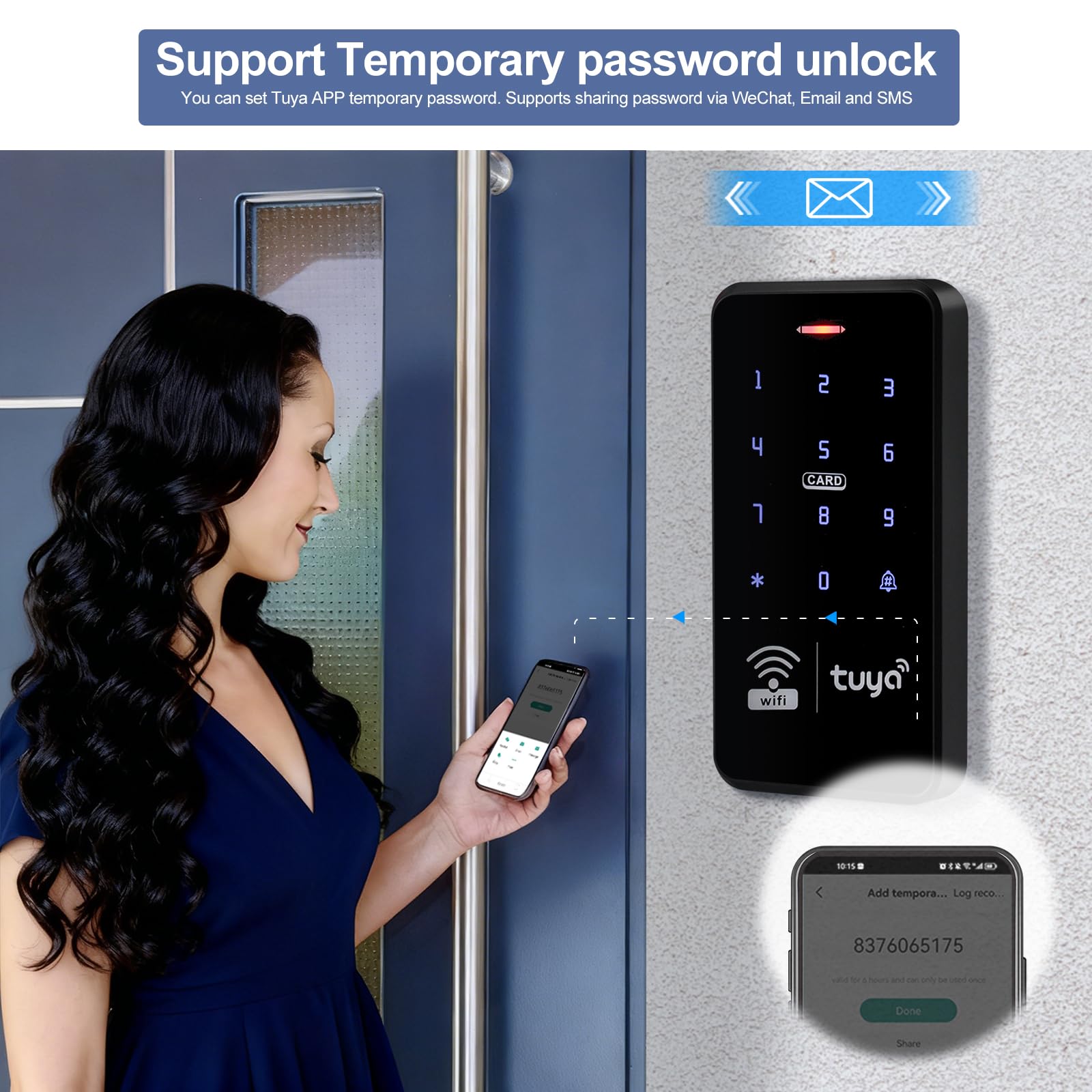 Kit sistema di controllo accessi, tastiera RFID impermeabile IP68, serratura elettrica a catenaccio da 150/150 kg, 10 portachiavi