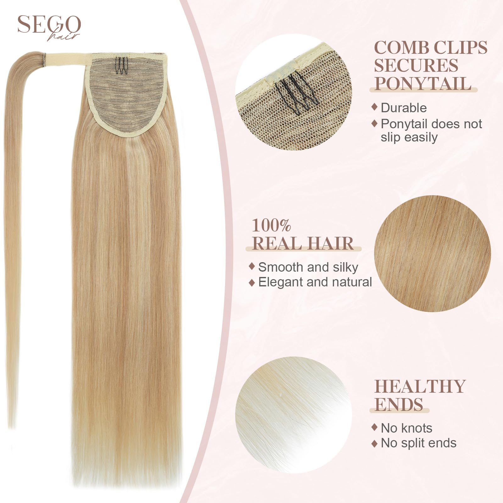 SEGOHAIR Wrap Around Ponytail Human Hair Clip in Ponytail Hair Extensions - Image 3