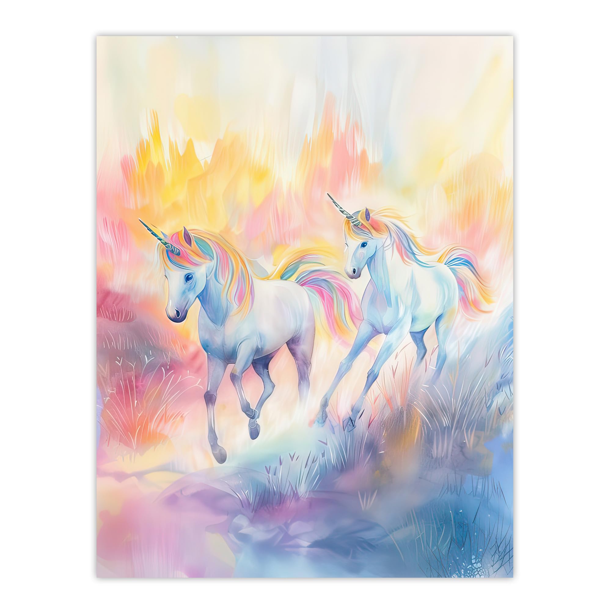 Artery8 Dreamy Rainbow Unicorns in Pastel Colour Forest Kids Bedroom Nursery Extra Large XL Wall Art Poster Print
