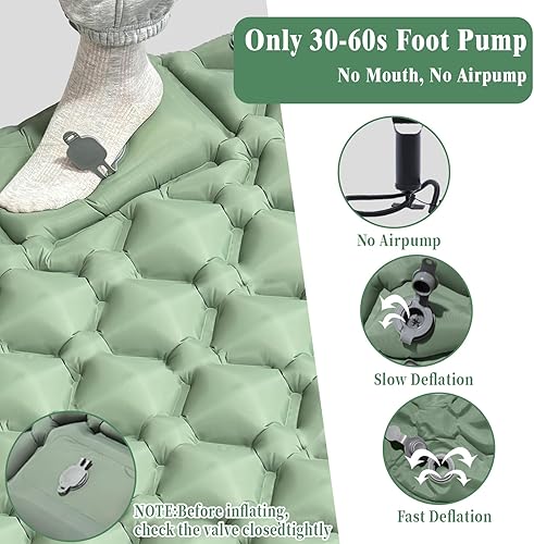 Miniatura 6 de MEI&CO Colchoneta inflable ultraligera con almohada integrada y bomba de pie, para camping, senderismo y mochilero, almohadilla individual con