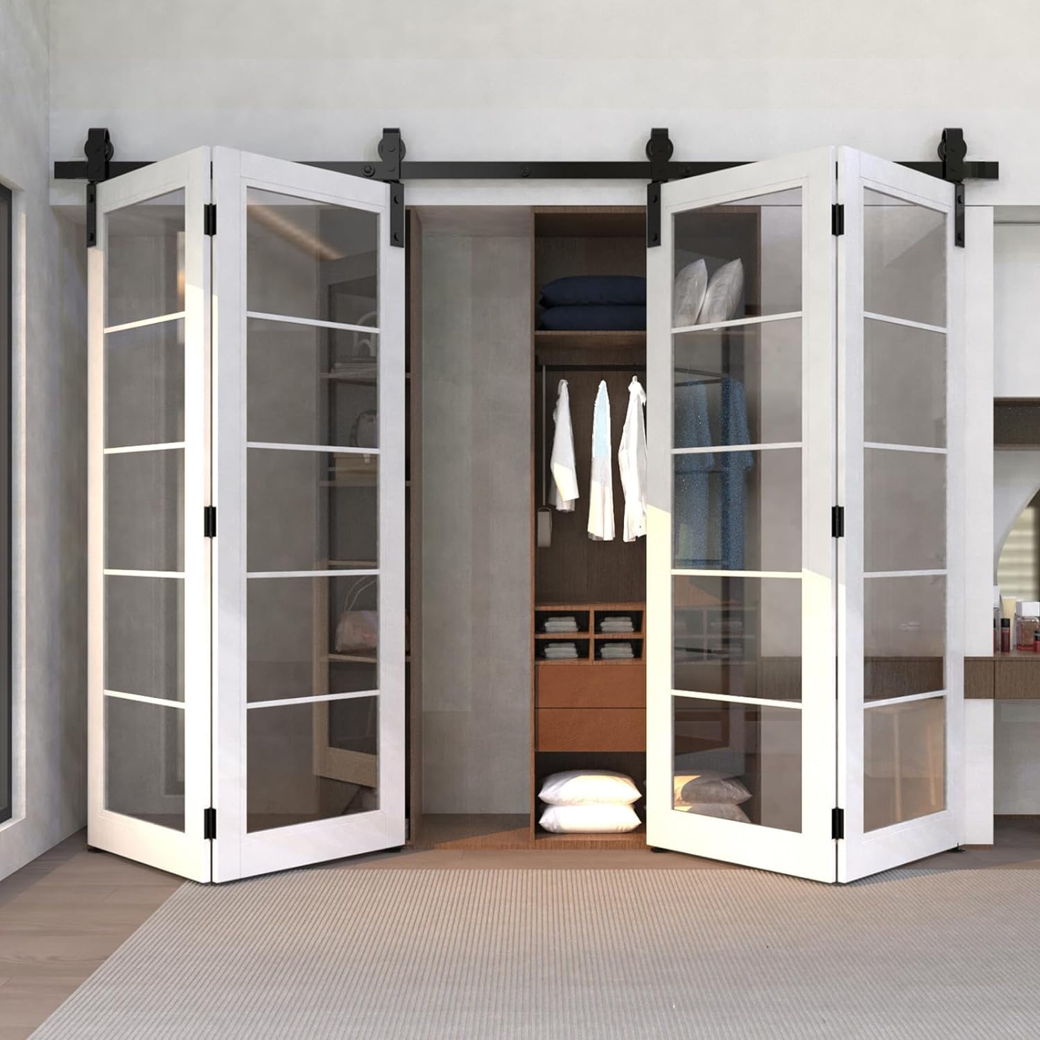 TOIMIOTOIM 60" Bi-Folding Sliding Barn Door Hardware Kit