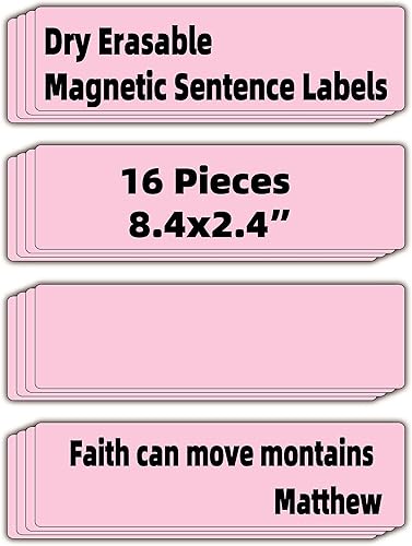Miniatura 1 de 16 tiras magnéticas rosas, 8.4 x 2.4 pulgadas, cintas de borrado en seco, etiquetas de etiquetas de imanes borrables, herramienta de aprendizaje