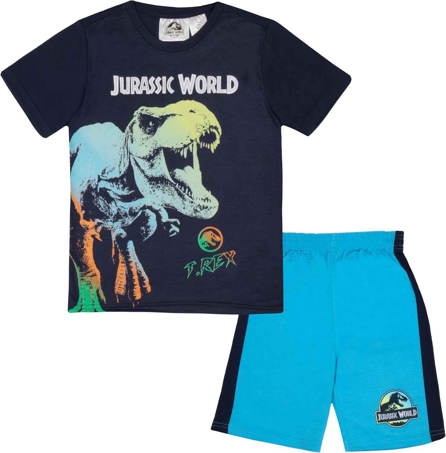 Jurassic World Boys Short Sleeve T-Shirt & Shorts, 2-Piece Dinosaur Outfit Set for Kids and Toddlers Jurassic World Boys Short Sleeve T-Shirt & Shorts, 2-Piece Dinosaur Outfit Set for Kids and Toddlers