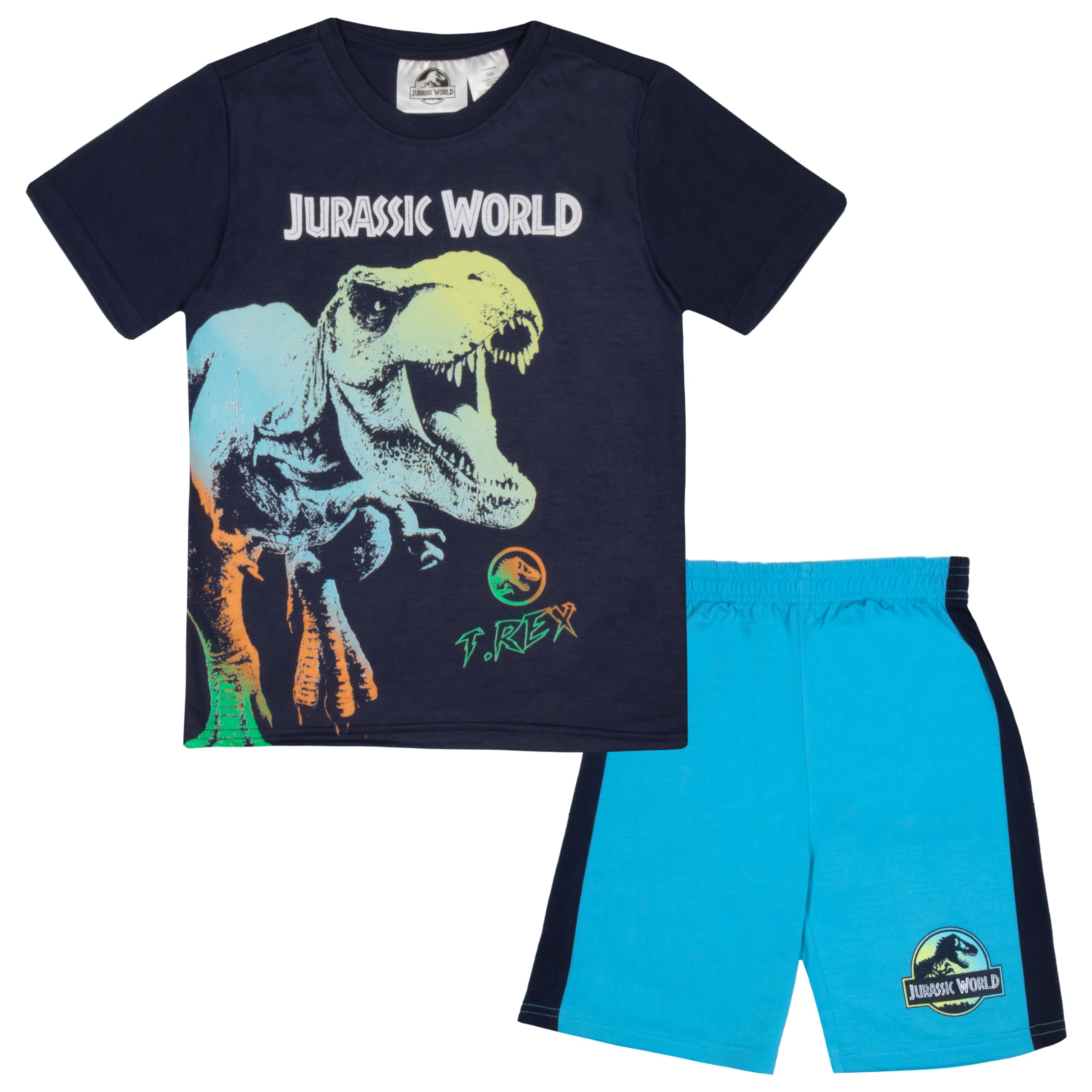 Jurassic WorldBoys Short Sleeve T-Shirt & Shorts, 2-Piece Dinosaur Outfit Set for Kids and Toddlers
