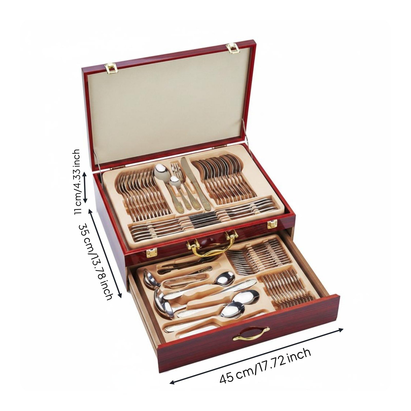 72 Piezas Cubiertos de Acero Inoxidable Juego de Cubiertos Tenedores Cucharas Cuchillos Lustre Pulido con Caja para Guardar Adecuado para Uso Doméstico Servicio Profesional Celebraciones