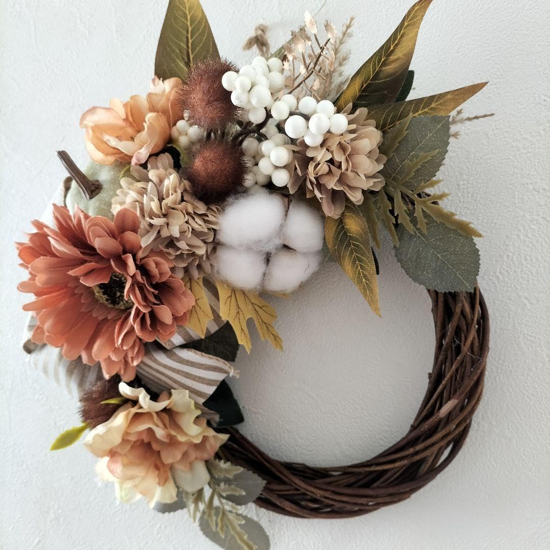 Amazon.co.jp: フラワーリース 秋のリース (ブラウン) ハーフ