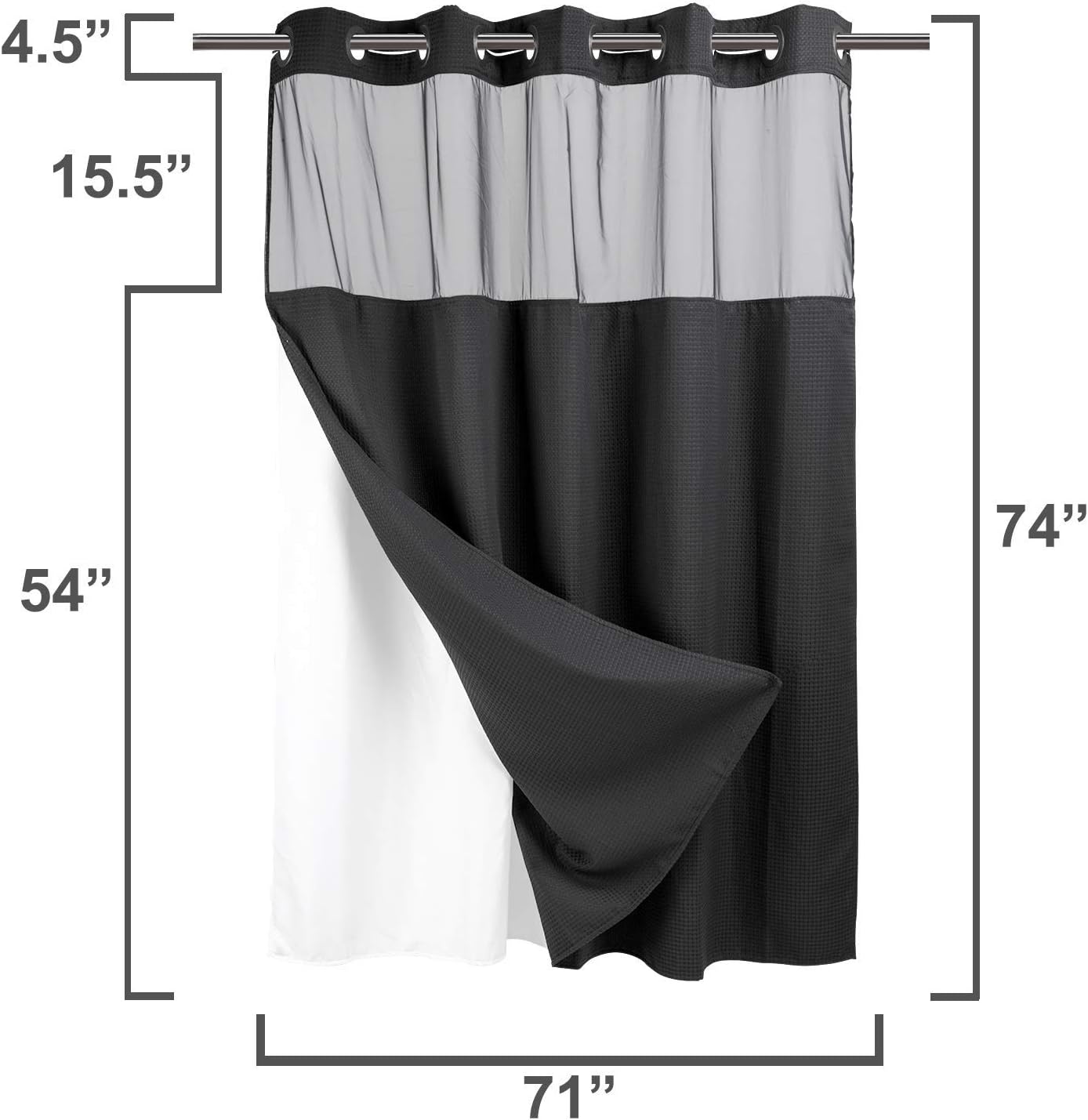 No Hooks Required Waffle Weave Shower Curtain with Snap in Liner - 71W x 74H,Hotel Grade,Spa Like Bath Curtain,Black : Home & Kitchen