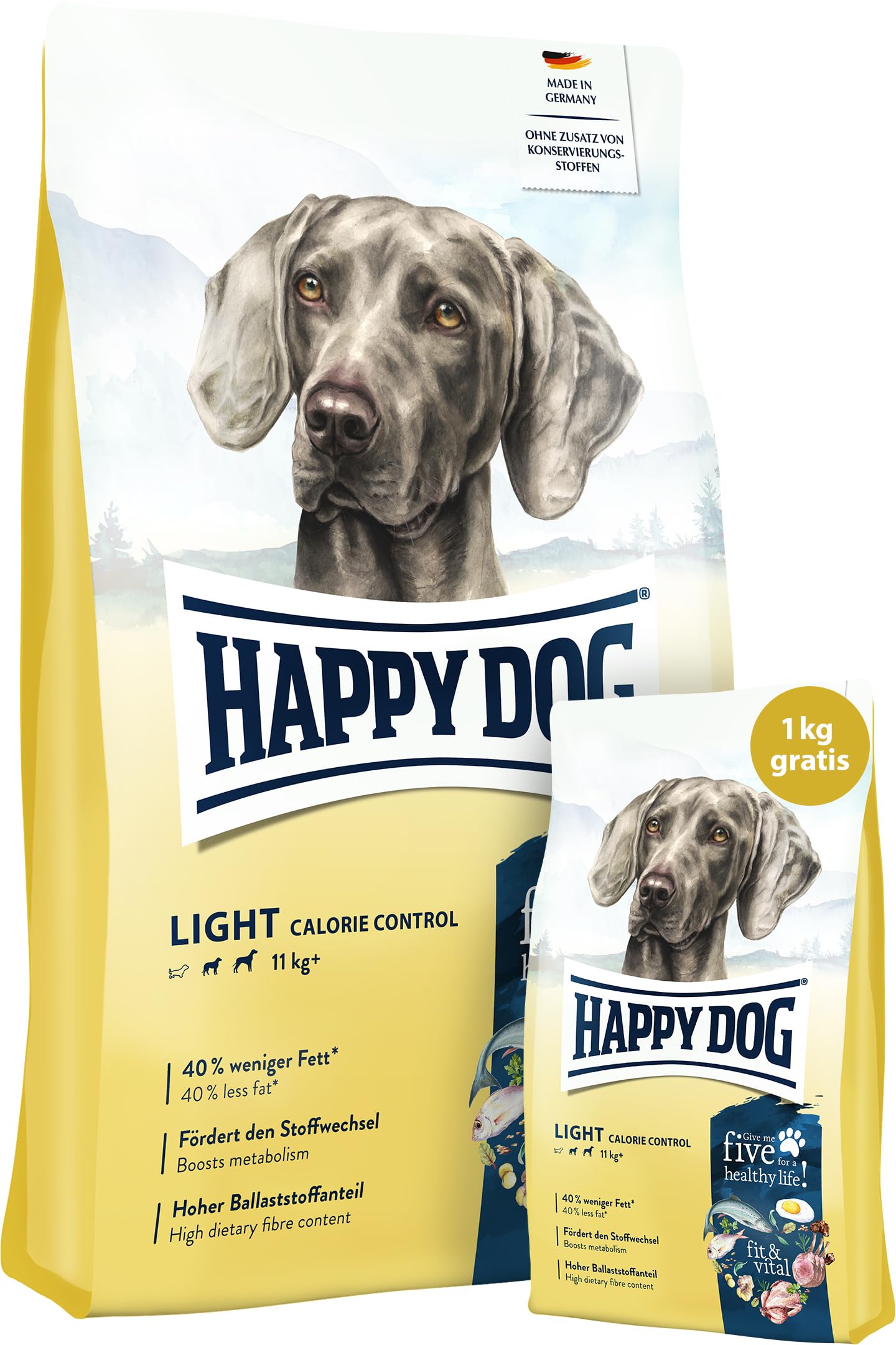 Happy Dog fit & vital Light Trockenfutter Hund 12 kg + 1 kg GRATIS | Aktionspaket fettarm, 7 % Fett, L-Carnitin, hoher Ballaststoffanteil, Hunde ab 11 kg, weizenfrei, Made in Germany