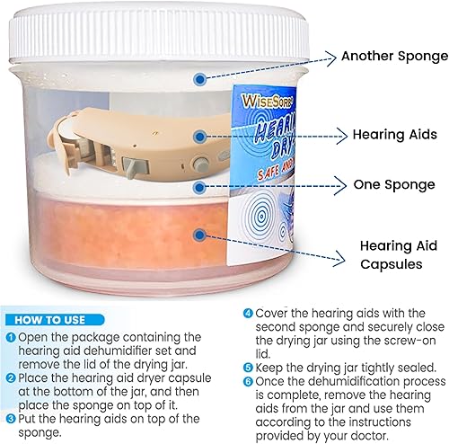 Miniatura 5 de Secador de audífonos, deshumidificador de audífonos, tarro de secado auditivo y juego de deshumidificador (1 recipiente y 4 cápsulas de 1.06 oz)