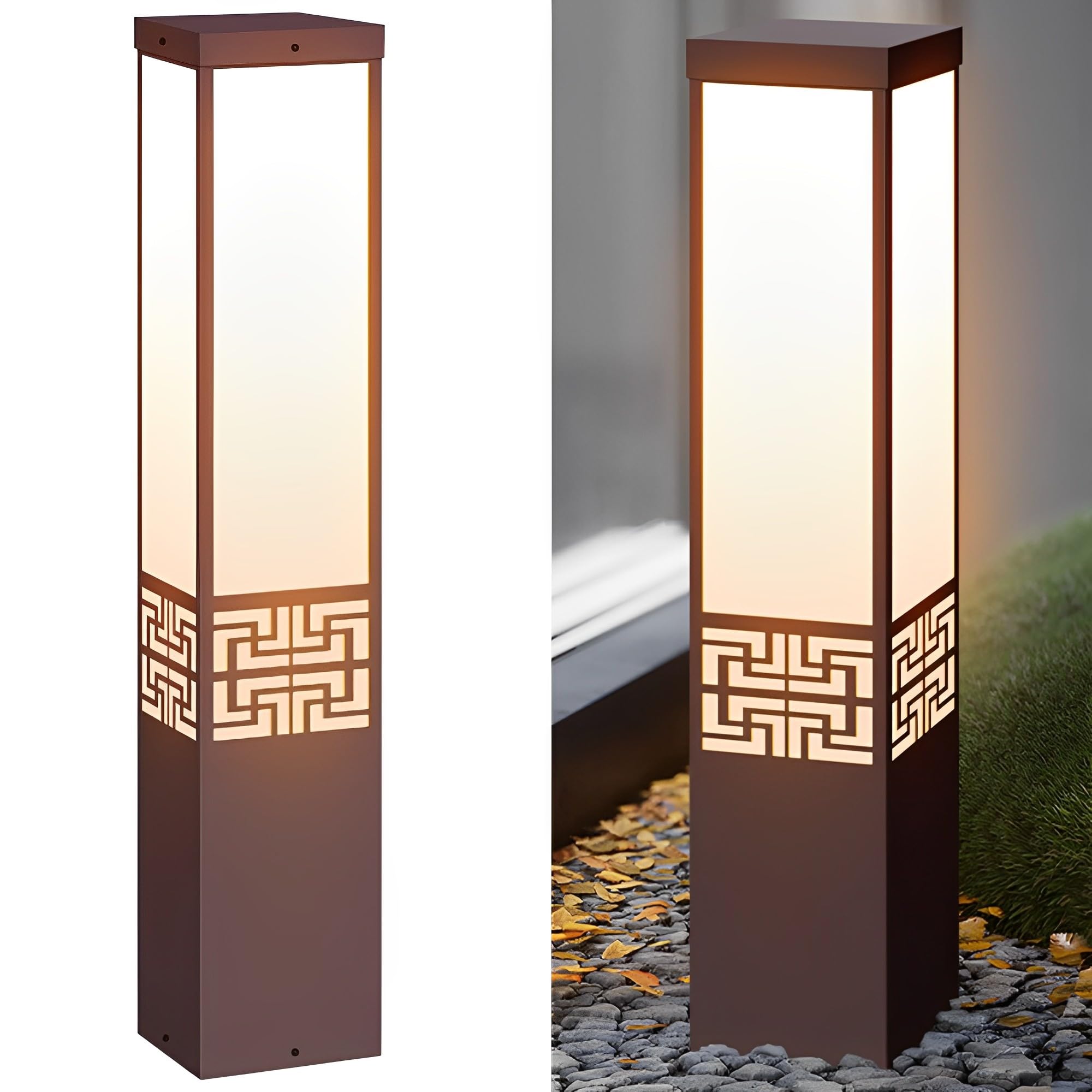 HELCEKOU Modern Landscape Path Light Brown Pathway E26 Bollard Lights with Stainless Steel Outdoor Rustproof Deck Lighting Hardwired for Front/Back Door Driveway
