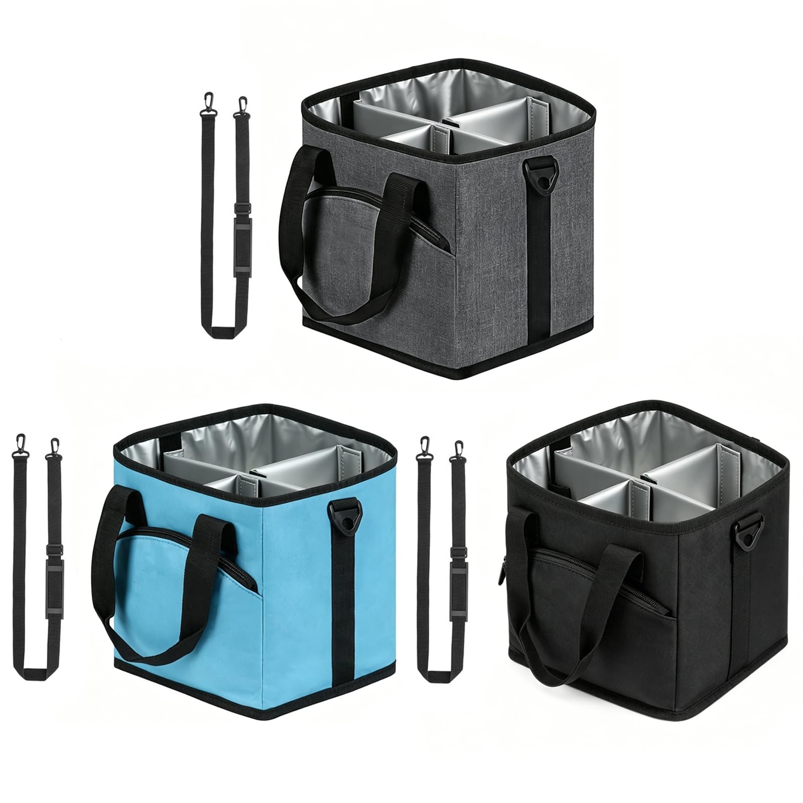 4 Compartment Drink Bag Multiple Tumbler Carrier Caddy with Adjustable Strap Portable Insulated Beverage Bags No-Spill Insulated 4 Cup Drinking Carrier for Family Outings & Daily Use (Grey)