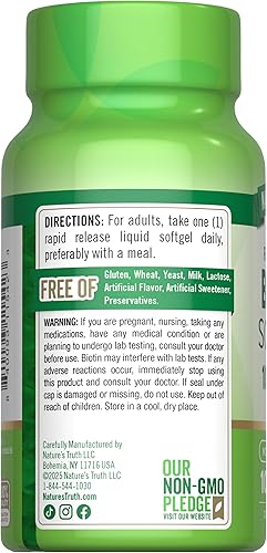 Miniatura 7 de Nature's Truth Biotin 10,000mcg | Cápsulas blandas de liberación rápida | 100 unidades | Suplemento sin OMG y sin gluten