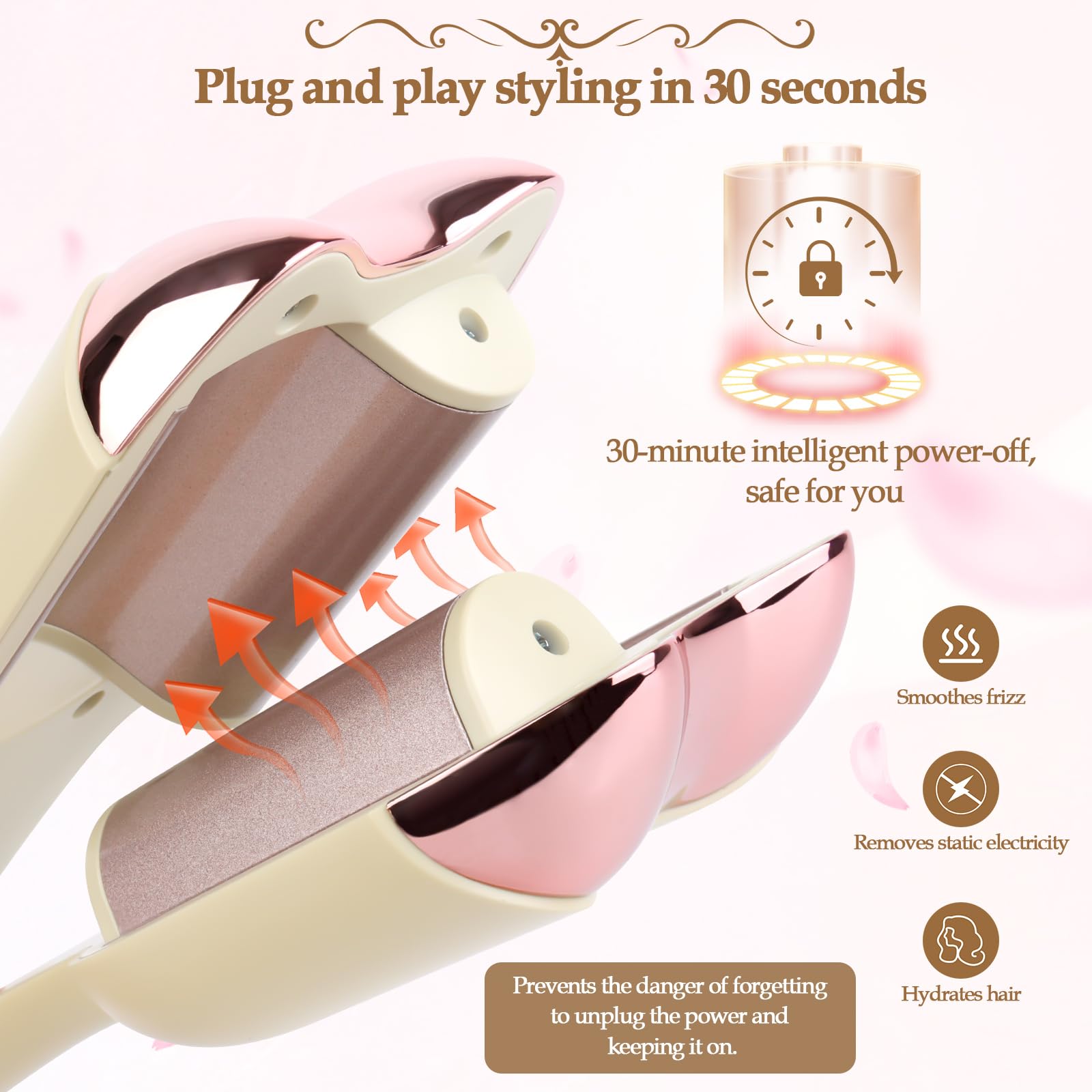 MXTIMWAN Ferro Arricciacapelli per Onde,Piastra Onde per Capelli,Ferro Capelli Grandi Ricci Adatto ai Principianti,Ondulati Temperatura Regolabile Ondulata Ferro,Riscaldamento Rapido Curling Iron