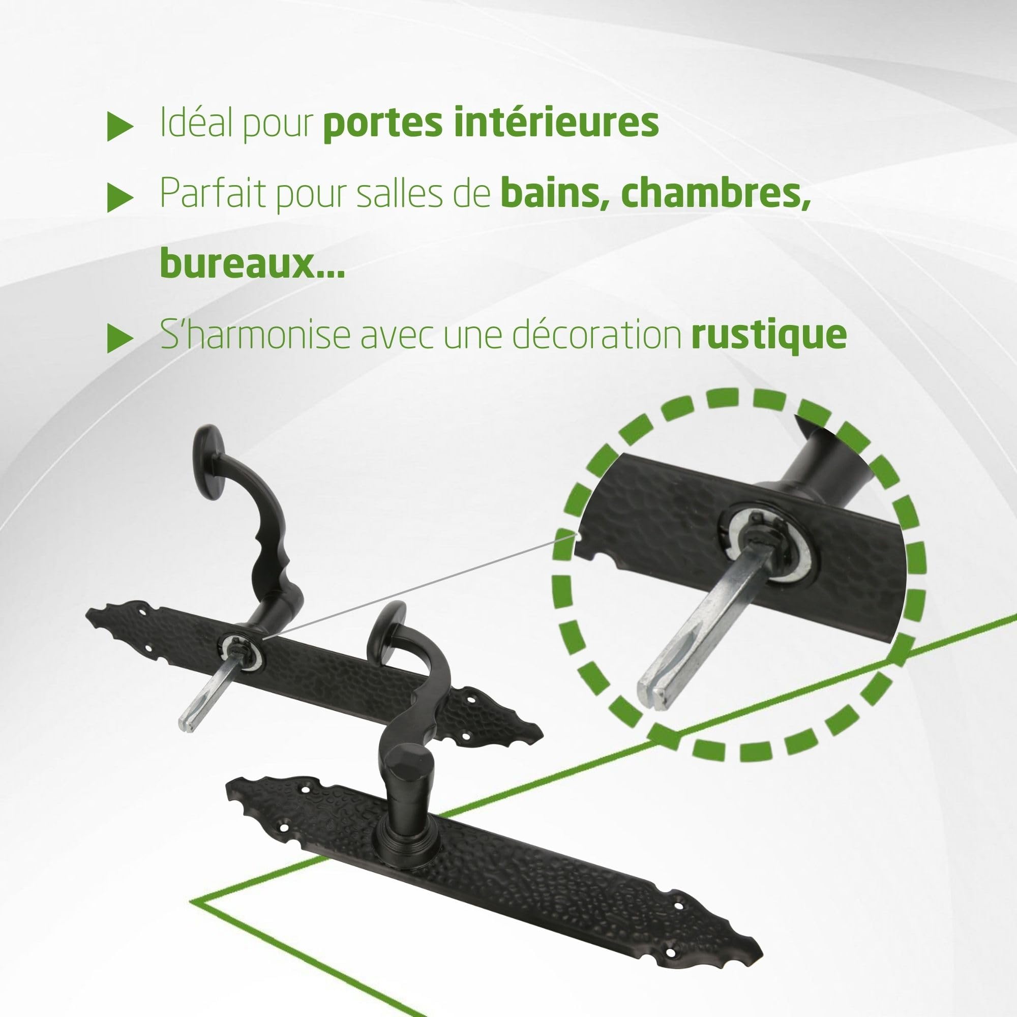 Amig - Ensemble de Poignées de Porte Rustiques 100P | Acier Martelé, Finition Époxy Noir | Durabilité et Esthétique Traditionnelle, Noir, Acier Inoxydable 18/8