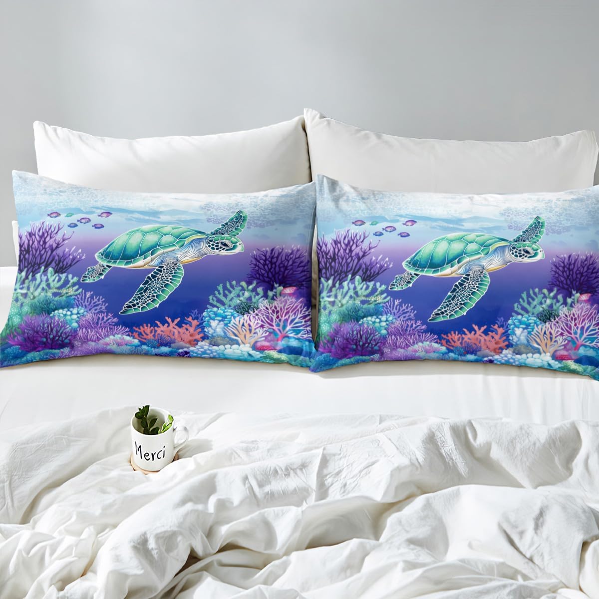 jejeloiu Kids Sea Turtle Bedding Set Toddler Size, Ocean Duvet Cover Boys Girls Reptile Tortoise Comforter Cover Teens Bedroom Decor Soft Quilt Cover 2Pcs (No Comforter)
