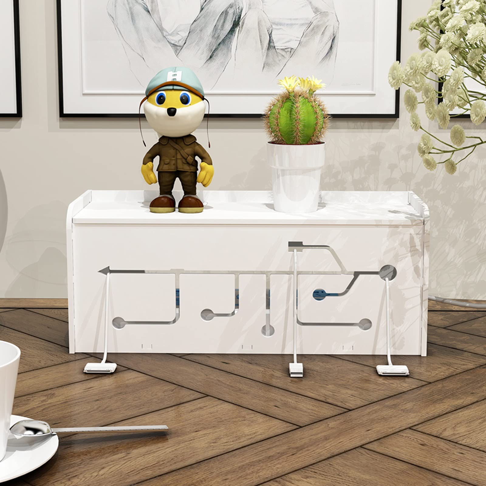 Pudełko do zarządzania kablami Pudełko do zarządzania kablami Biały organizer do kabli z klapką Design Rozwiązanie do zarządzania kablami na biurko, ukryj listwy zasilające Luźne przewody za telewiz