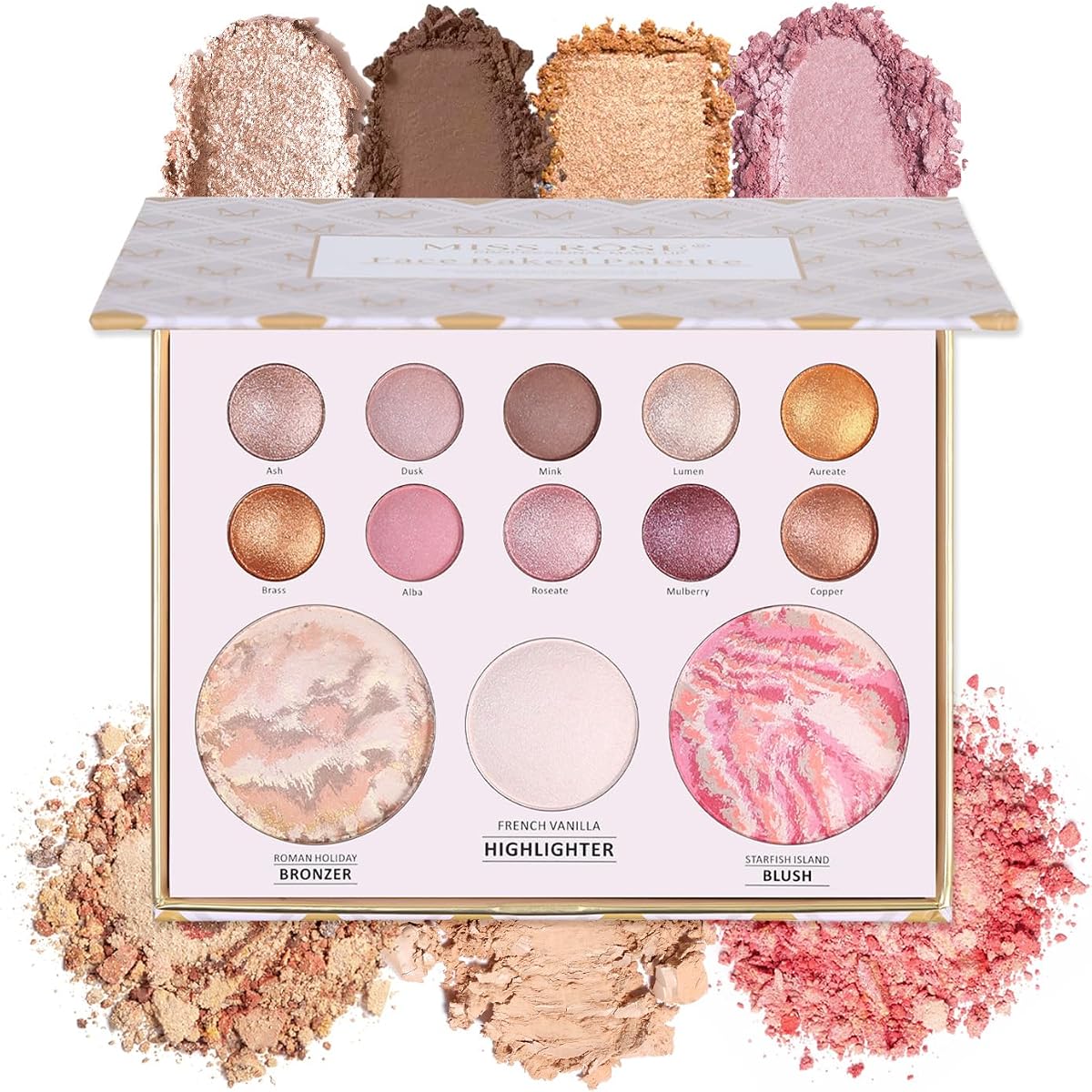 Paleta de maquillaje horneada, incluye bronceador, rubor, iluminador y 10 sombras de ojos | Paleta de maquillaje todo en uno completa mate y brillante, juego de regalo inicial al horno para mujeres, apto para viajes, altamente pigmentado