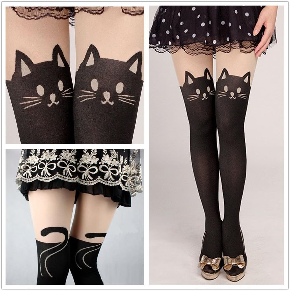 Fun Daisy Tights Stockings Cat Tail or Bear Tattoo Lovely Socks Lady Pantyhose