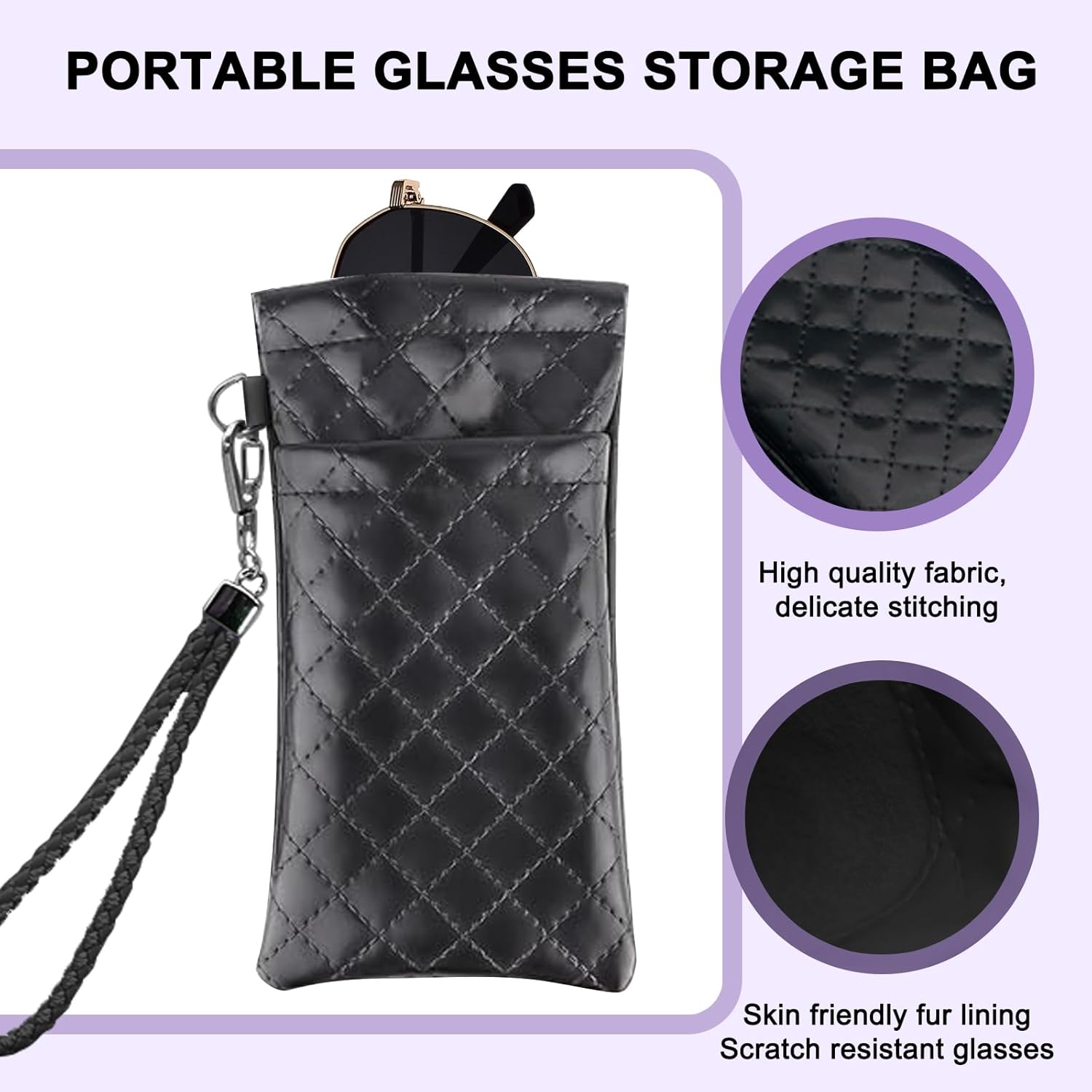 2 Pcs Double Eyeglass Case,Portable Leather Squeeze Top Eyeglass Case,Soft Sunglasses Case,PU Leather Eyeglass Pouch - Image 3