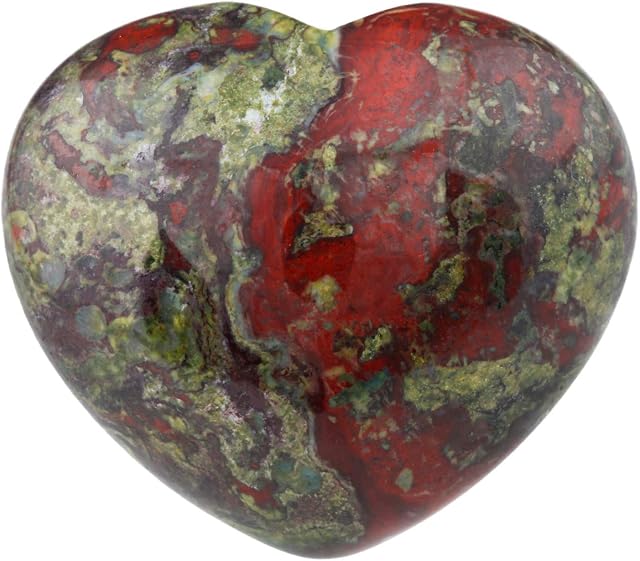 Nupuyai Dragon Bloodstone Heart Palm Worry Stone for Chakra Reiki, Healing Crystal Love Stone for Home Decoration 45mm