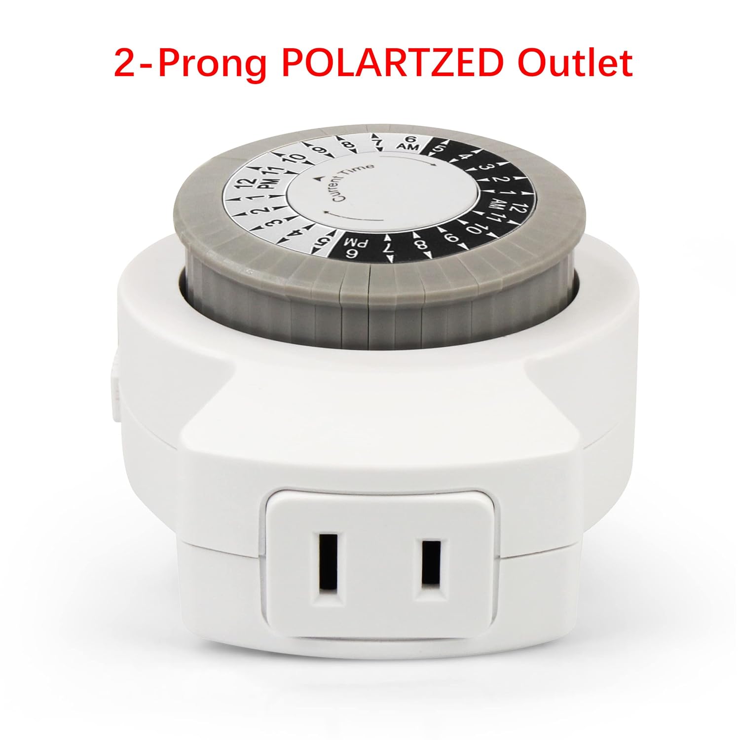Clear Power 2-Pack Indoor Timer, 1 Polarized Outlet, 24 Hour Plug-in Mechanical Timer, Daily Cycle, Ideal for Lamps, Holiday Decor, Grow Lights, Aquarium, White, DCIT-00012P-DC