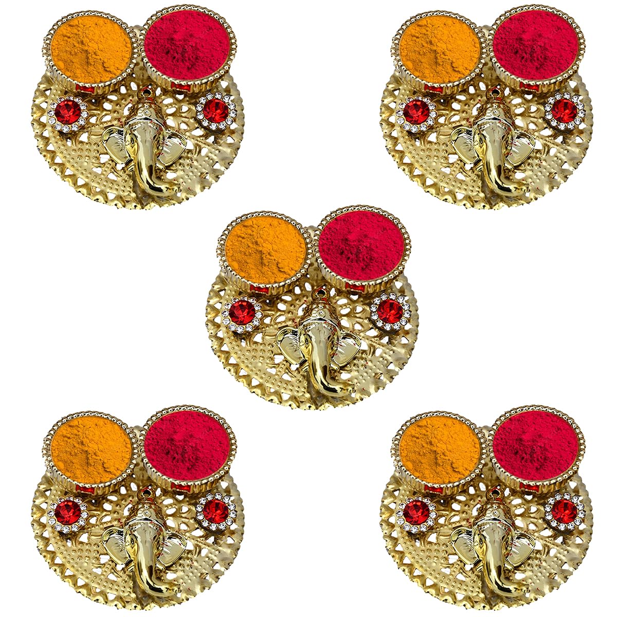 Saugat Traders Return Gift for Pooja Function Haldi Kumkum Katori Pack of 5 Roli Chawal Platter Holder Puja Favors Bulk Wedding Return Gifts House Warming Return Gift Items Pasupu Kumkuma Packets-image-46