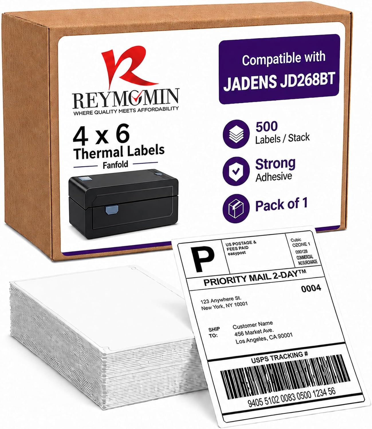 4x6 Thermal Labels for Jadens JD268BT Printer - 500/Stack - 1 Stack