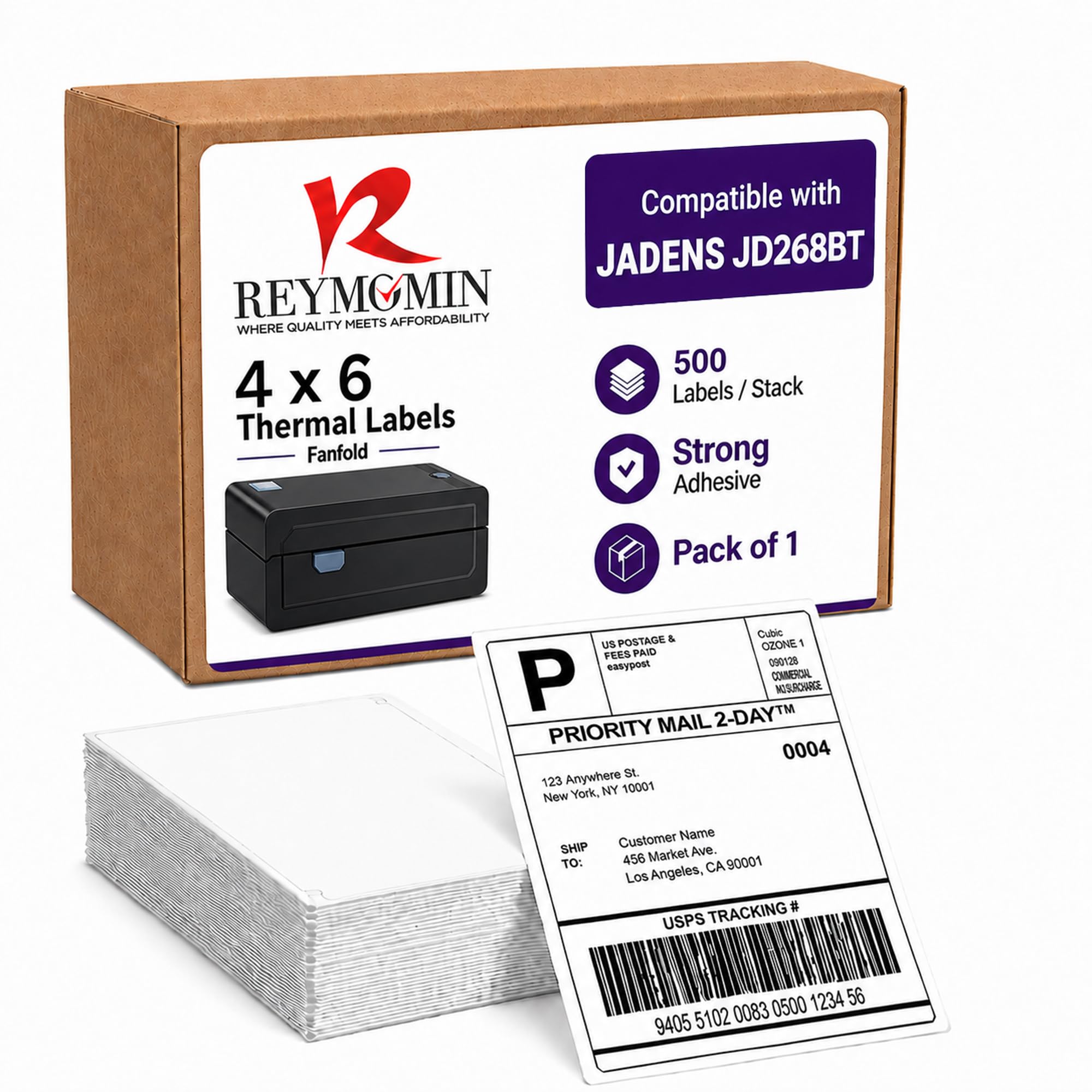 Etichette termiche per spedizioni, 10,2 x 15,2 cm, 500 etichette per pila, compatibili direttamente con Jadens Label Printer JD268BT e altri modelli Jadens