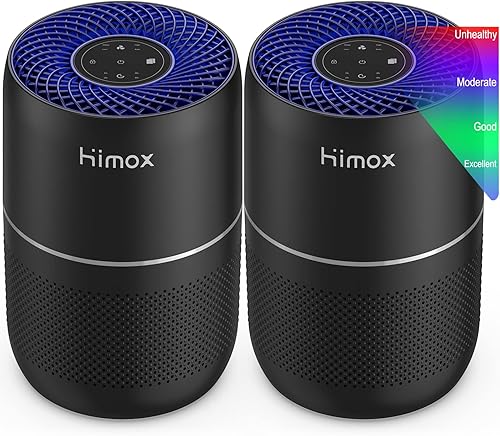 HIMOX Paquete de 2 purificadores de aire para dormitorio, habitación grande del hogar, purificador de aire HEPA H13 para alérgenos de mascotas, 4