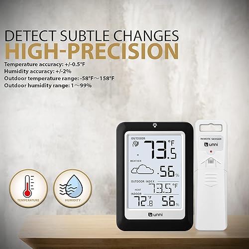 Miniatura 4 de Termómetro higrómetro para interiores y exteriores, estación meteorológica inalámbrica, monitor de temperatura y humedad alimentado por batería,