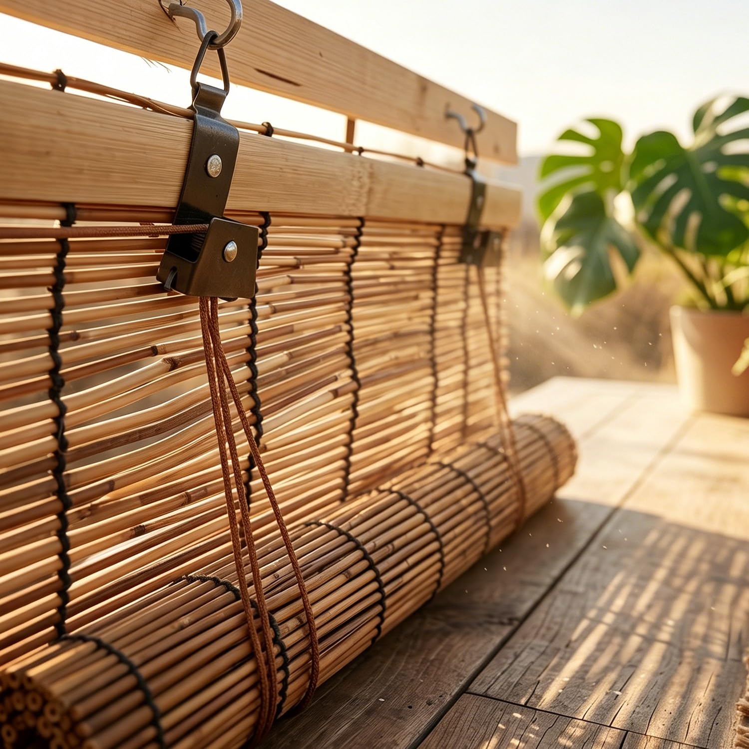 Store Bambou Intérieur sans Percage, 80 100 120 130 135 140 145 155 160 cm Store Enrouleur Bambou Naturel, Rideau Thermique Occultant pour Pergola Balcon Terrasse(W140 cm x H240 cm)