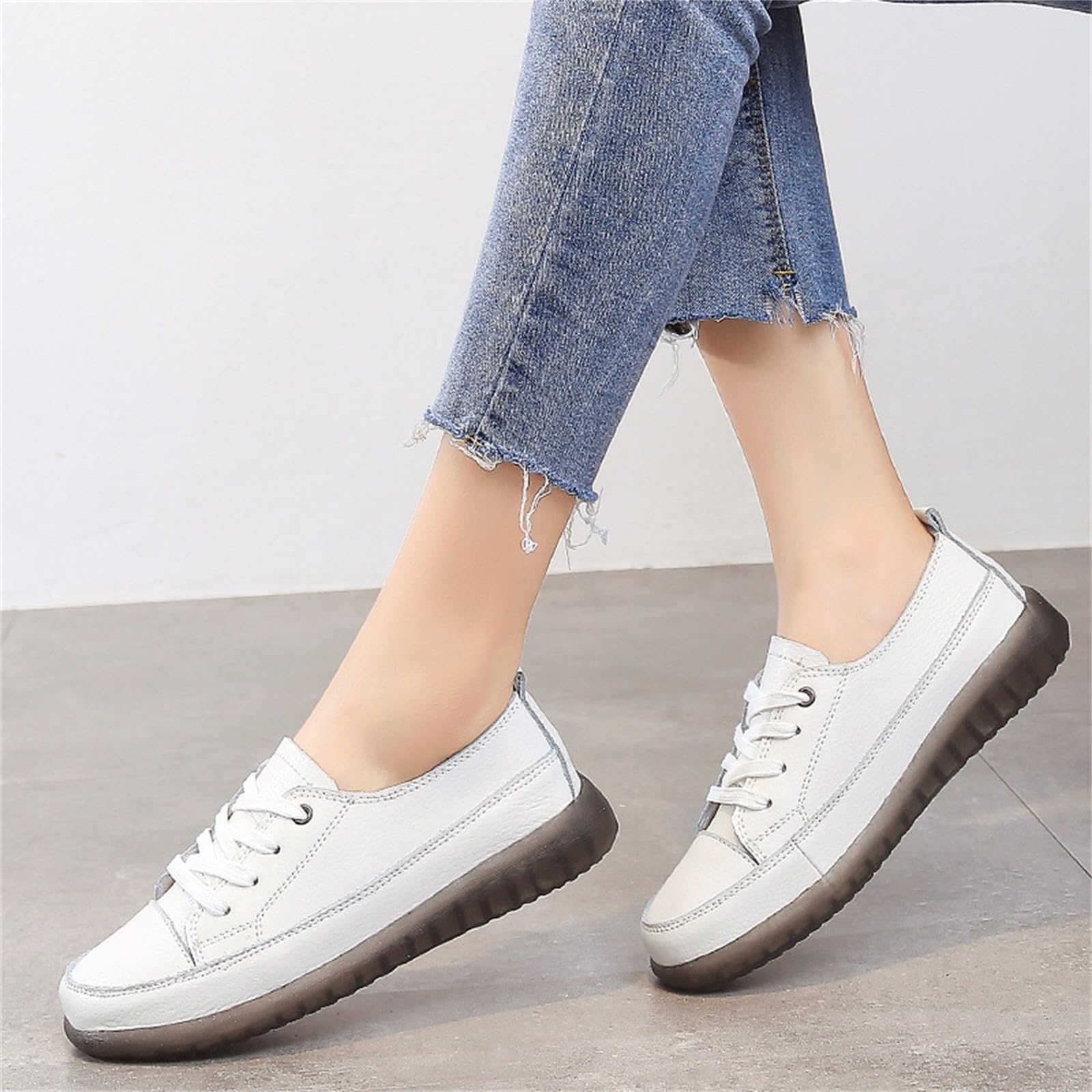 Generisch Mocasines para mujer cómodos zapatos casuales cómodos suaves mocasines planos cómodos zapatos planos con cordones zapatos de barco