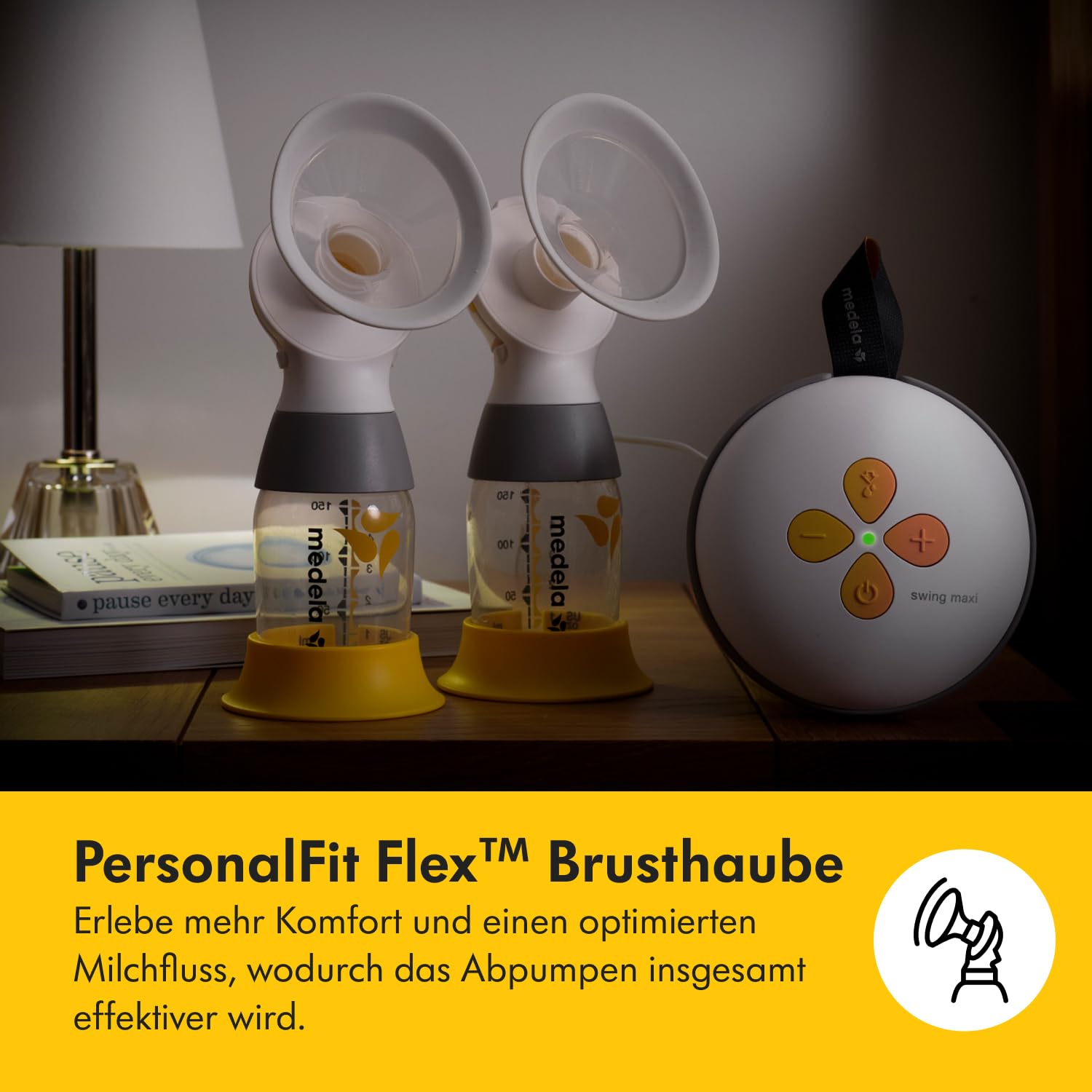 Medela Swing Maxi Elektrische Doppelmilchpumpe mit PersonalFit Flex Brusthauben und 2-Phase-Expression-Technologie