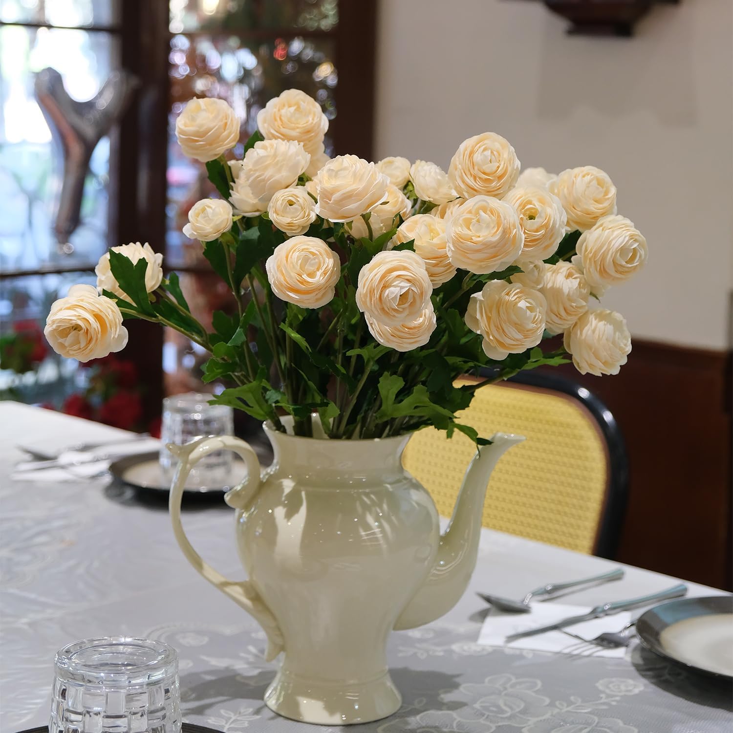 12Pcs Artificial Ranunculus Flowers – 36 Head 16.5" Silk Ranunculus Flowers Bouquets for Home Decor, Wedding Bridal Shower Centerpieces, and DIY Floral Arrangements (Champagne) - Image 5