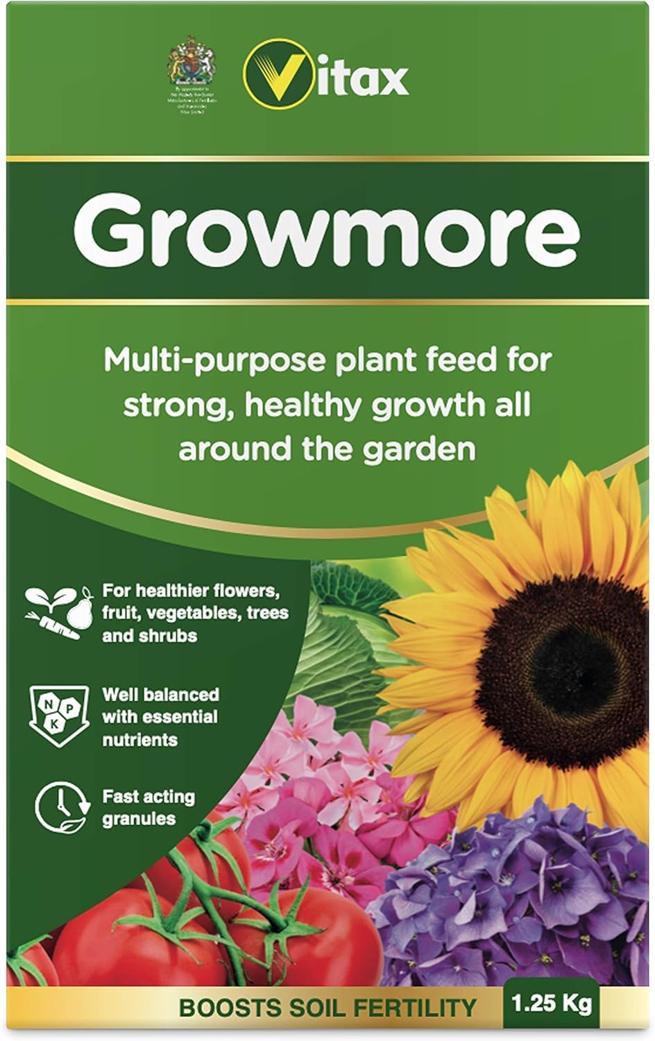 General Purpose Growmore Plant Feed Fertiliser Fast Acting Encourages Growth & Heavy Crops for Fruit Veg Flower Lawn Enriched with Nutrients (1.25kg)