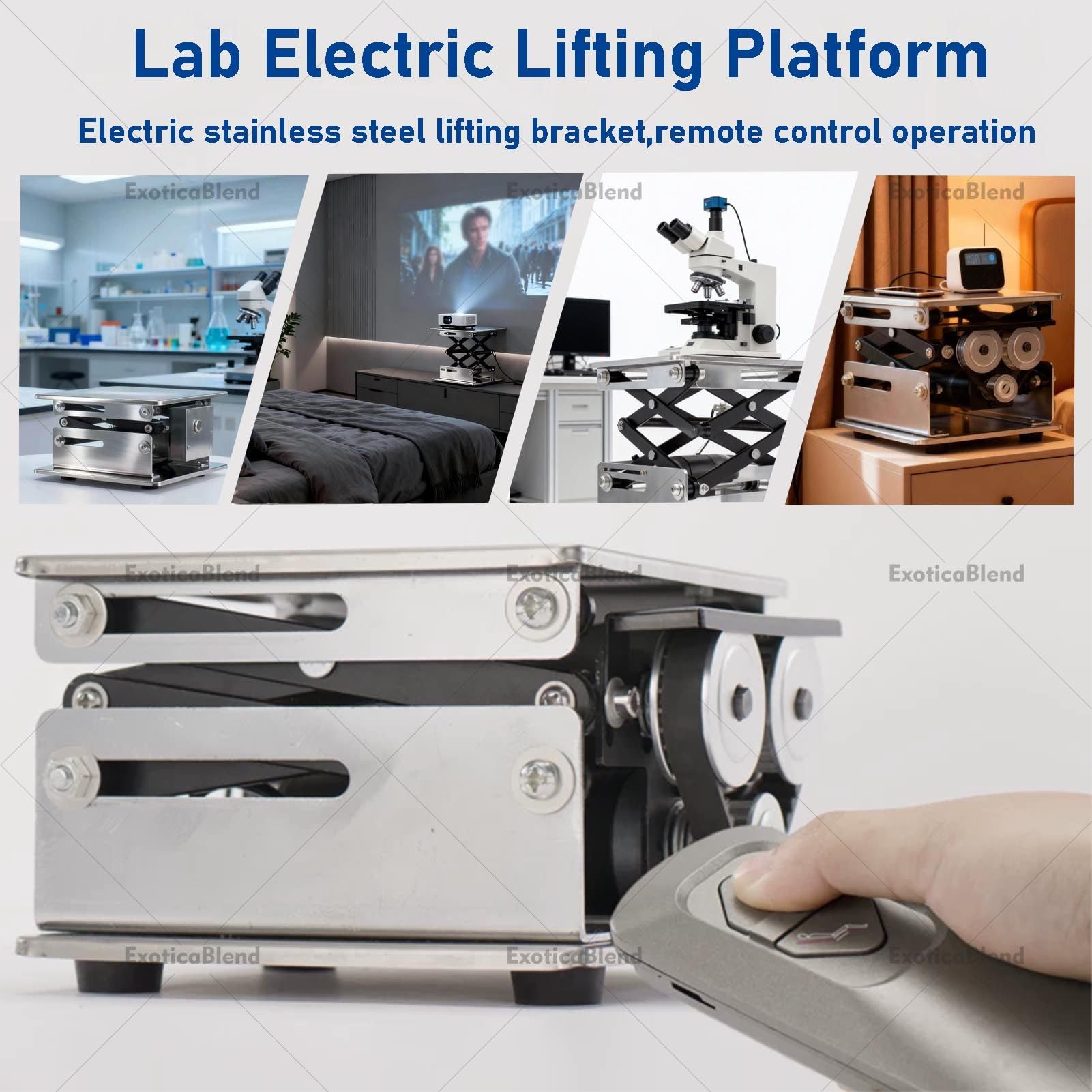 Plataforma Elevadora Eléctrica de Laboratorio, Plataforma Pequeña de Acero Inoxidable, con Control Remoto, Capacidad de Carga de 10 kg, para Laboratorios Escolares 20 * 20cm