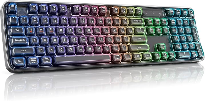 MOFII Clear Curved Ergonomic Wireless Keyboard, Tri-Mode BT5.0/2.4G/USB-C | RGB Backlit, Rechargeable, Full-Size Computer Keyboards for Laptop/PC/Desktop/iPad/Smartphone/Smart TV, Black
