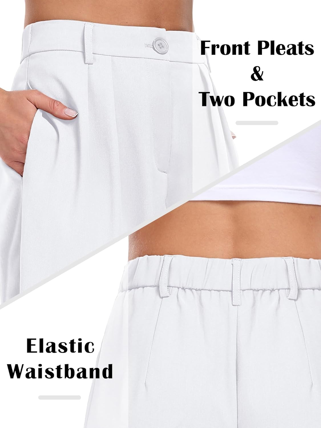 ELLEVEN Women's Casual Wide Leg Dress-Pants, High Elastic Waisted in The Back Business Flowy Trousers with Pockets - Image 4