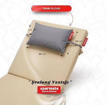 Xpermate Şezlong Yastığı Baş ve Boyun Destekli Havuz Plaj Bahçe (Gri)
