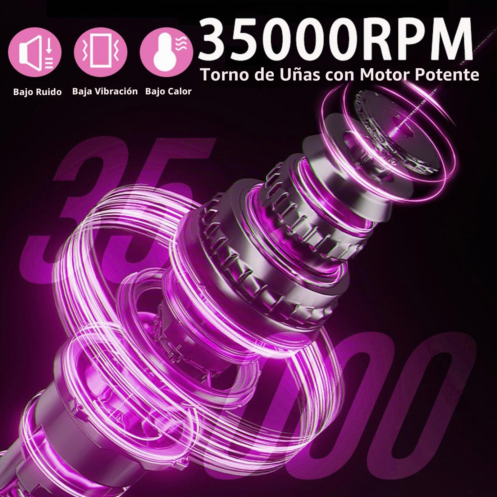 Torno para Uñas Profesional 35000 RPM | Drill para Uñas Portátil con 13 Puntas y 56 Bandas de Lijado, Pantalla LCD, Recargable para Uñas Acrílicas y de Gel
