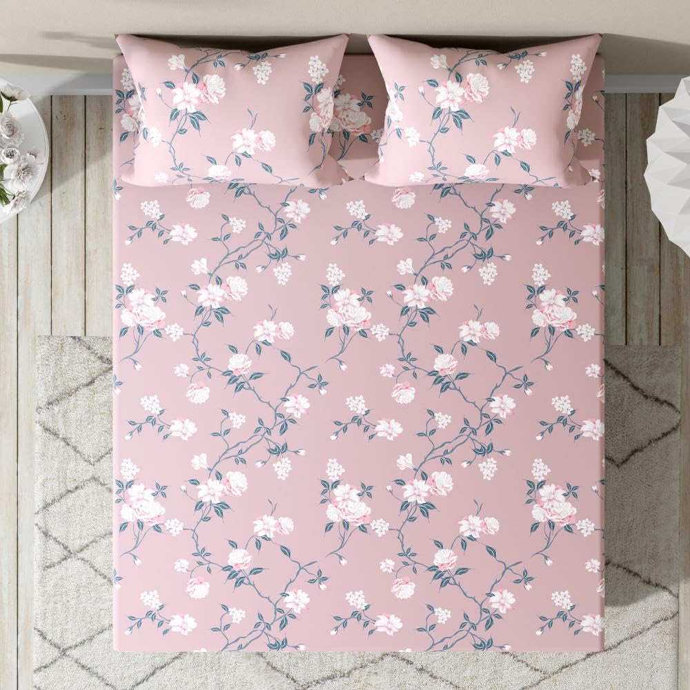 Wakefit 100% Cotton 220 TC Flat Bedsheet with 2 Pillow Covers | King Size (104 x 104 inch) | Rosiate