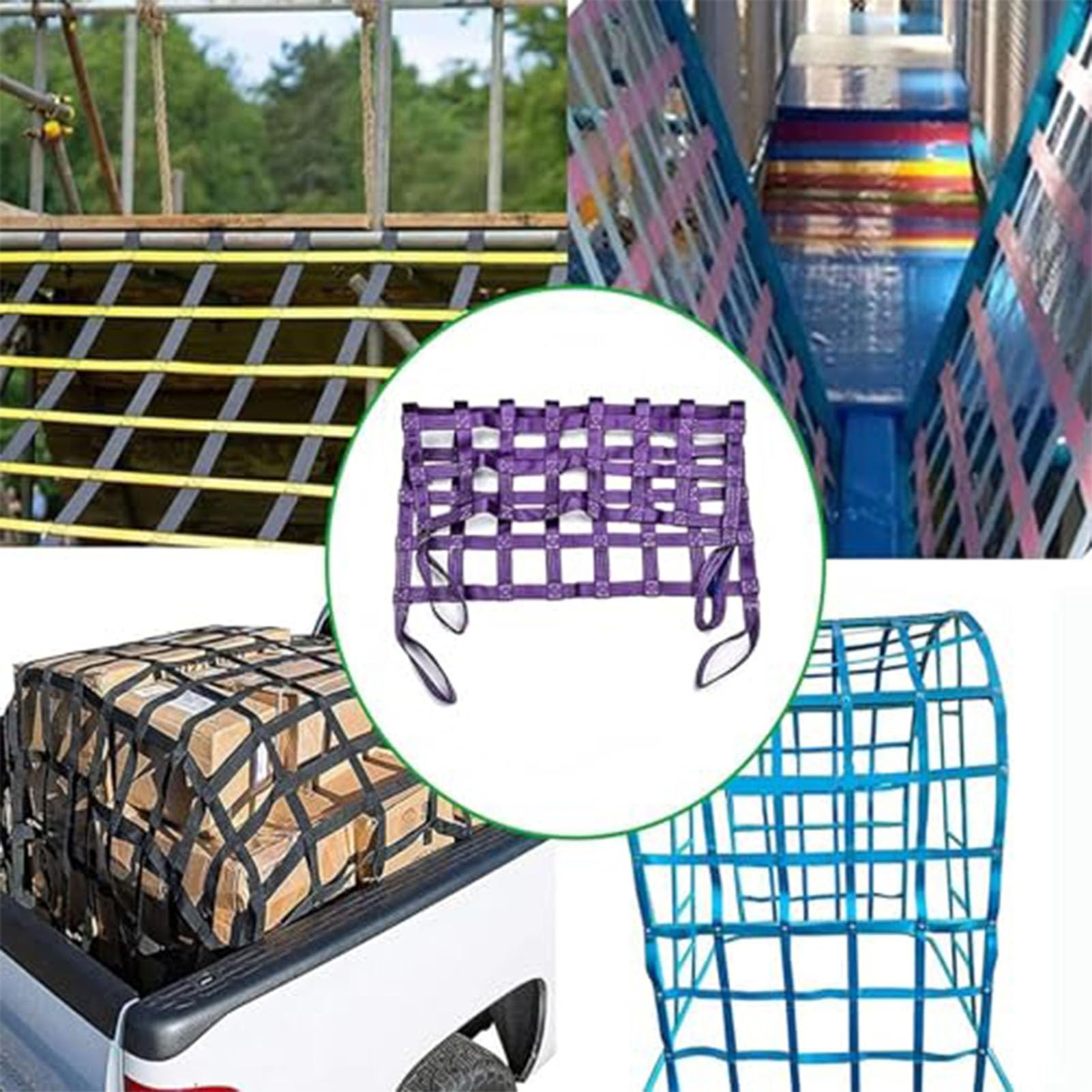 Rete Di Sollevamento Per Merci - Cinghie Di Sollevamento Di Sicurezza, Rete Di Sollevamento Piatta In Nylon, Reti Elastiche Per Merci, Sacchi Per Sollevamento Merci(2 X 2m/Mesh 15cm/Load 2.5t)