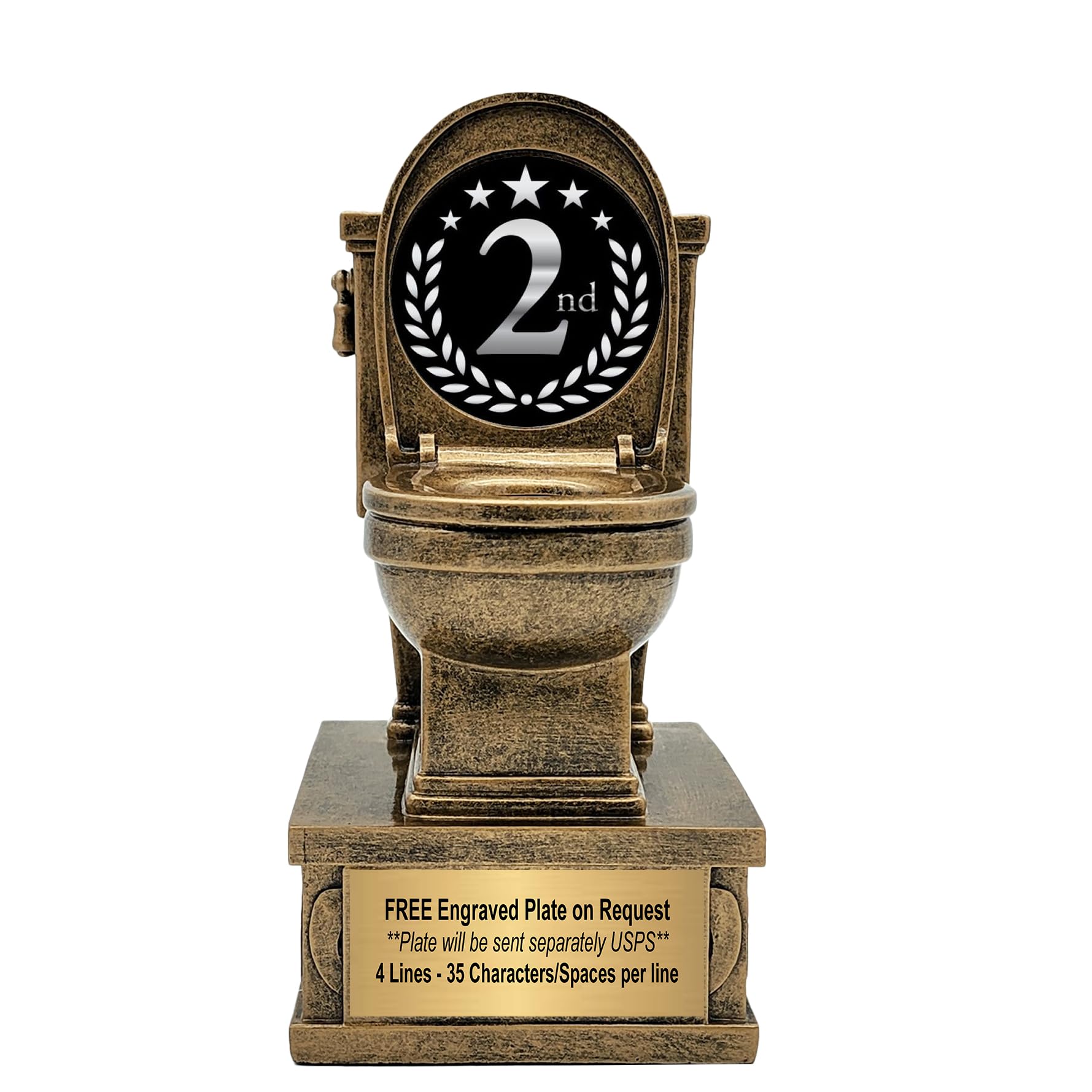 Decade Awards Action Pedestal Gold Toilet Bowl Trophy with Optional Inserts - Custom Engraved Plate On Request (7 Inch Tall)