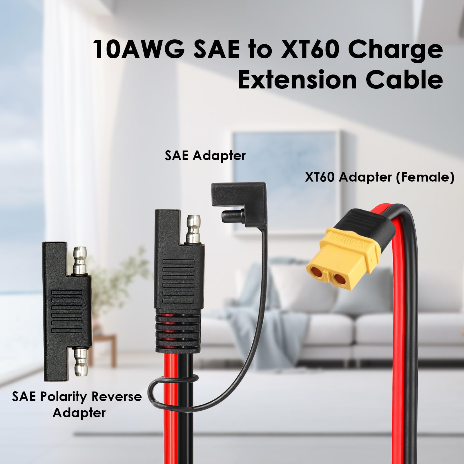 MOOKEERF Cable de extensión de conector SAE a XT60 de 10 AWG, 25 pies, XT60 hembra a SAE con adaptador de polaridad SAE inversa para estación de energía portátil, panel solar, generador solar