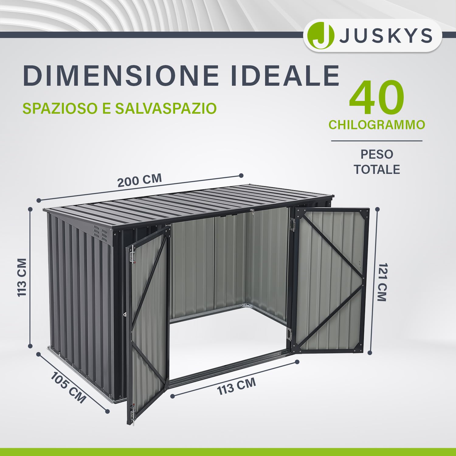 Juskys Contenitore per bidoni dei rifiuti da 3 pezzi Namur 3 bidoni da 120 litri - 2m² - 2 porte - Rivestimento contenitore rifiuti metallico Cassonetti per rifiuti Casetta per bidoni Contenitore
