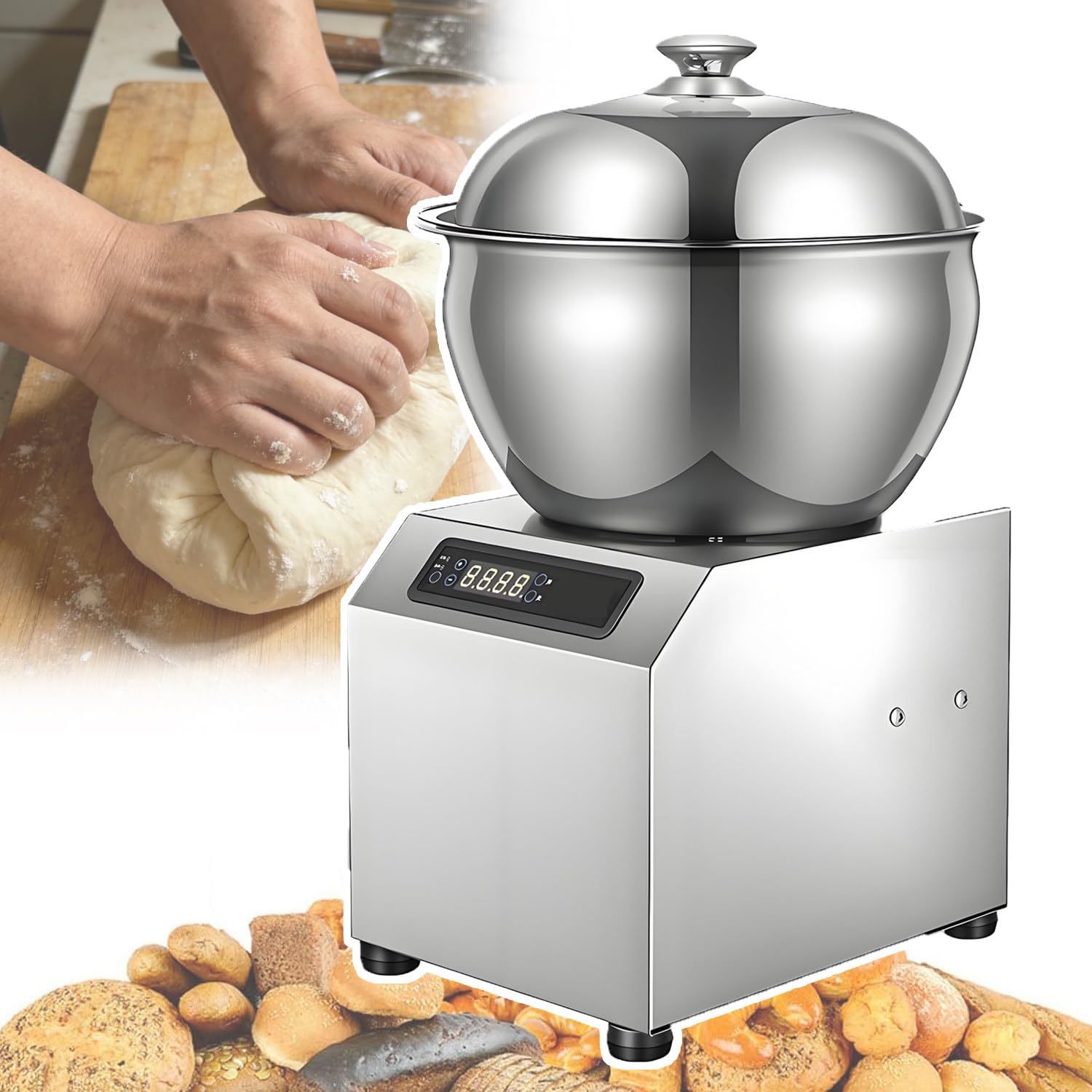 Impastatrice Elettrica Spirale con Ciotola Acciaio Inox & Timer,2200w Macchina Impastatrice Elettrica Commerciale Impastare,per Hotel,Ristoranti,Panetterie & Cucine 5kg