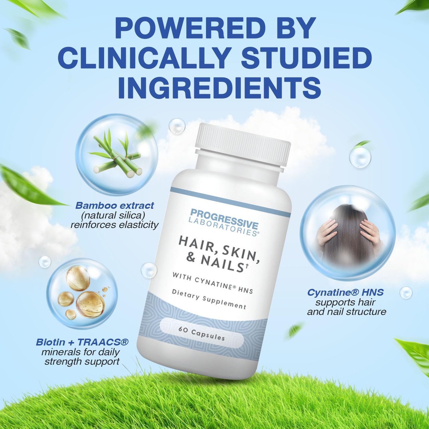 Hair, Skin & Nails Supplement – Dietary Supplements with Keratin (Cynatine HNS), Bamboo Silica, Biotin & TRAACS Minerals – Supports Strong Hair, Smooth Skin & Resilient Nails – 60 Vegetable Capsules - Image 3