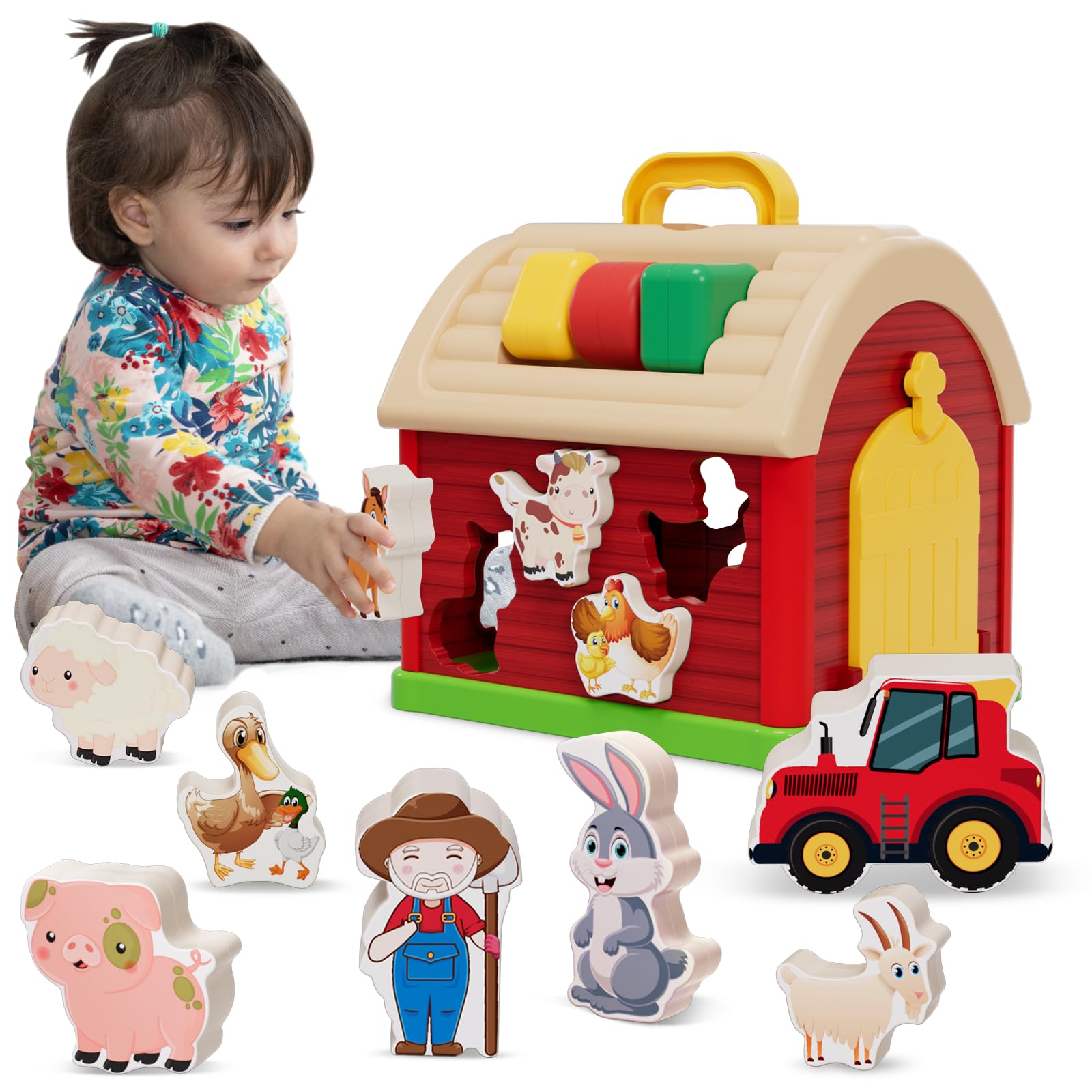 Montessori Juguete a Partir de 1 2 3 Años, Granja Juguete Animales, Juguete Educativo para Clasificar Formas, Regalos de Cumpleaños de Navidad para Niños Pequeños a Partir de 1 Año